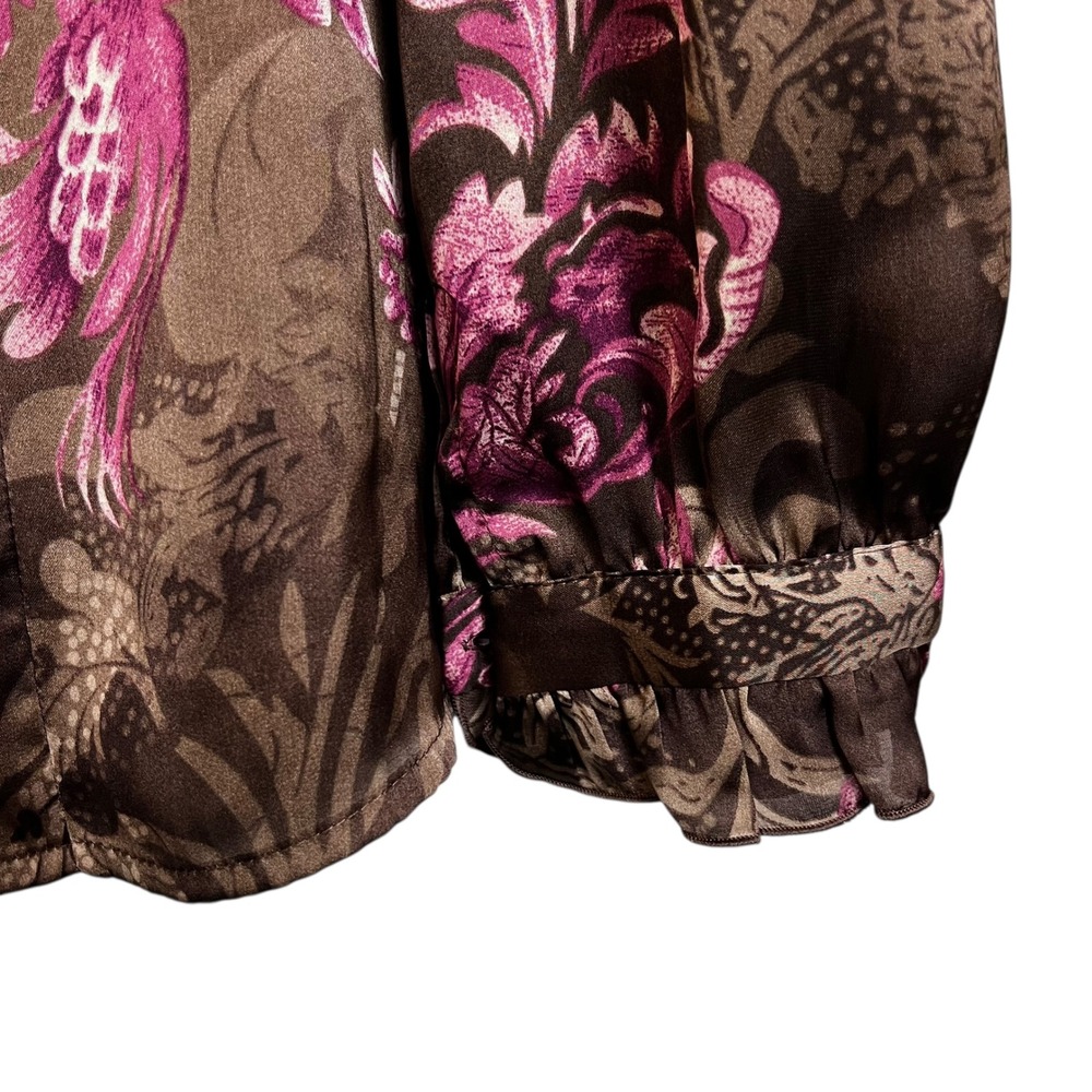Agora Brown Floral Ruffle Collar Long Sleeve Blouse Size M Regency Cottagecore - Picture 3 of 9